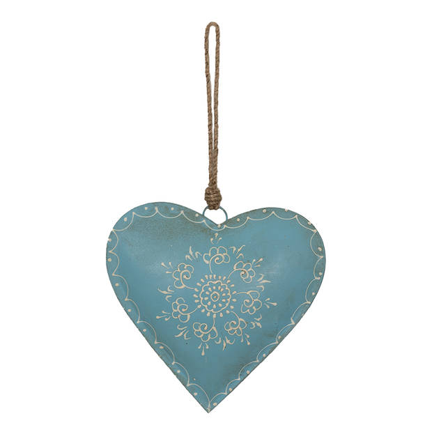 Clayre & Eef Hanger Hart 20x20 cm Blauw Ijzer Woondecoratie Blauw Woondecoratie