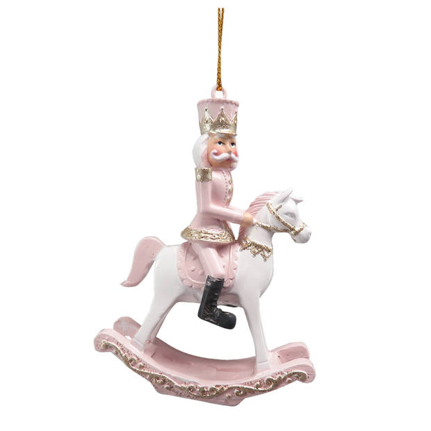 Clayre & Eef Kersthanger Hobbelpaard 9 cm Roze Kunststof Kerstdecoratie Roze Kerstdecoratie