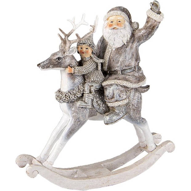 HAES DECO - Kerstman deco Figuur 20x7x22 cm - Grijs - Kerst Figuur, Kerstdecoratie