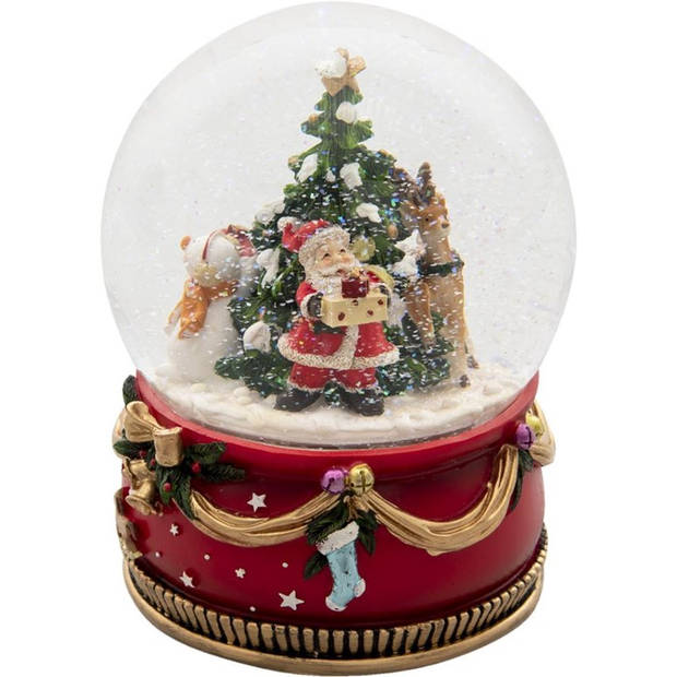 HAES DECO - Sneeuwbol met Kerstman Ø 15x20 cm / 2xAA - Rood - Kerst Figuur, Kerstdecoratie, Schudbol