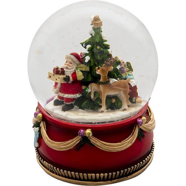 HAES DECO - Sneeuwbol met Kerstman Ø 15x20 cm / 2xAA - Rood - Kerst Figuur, Kerstdecoratie, Schudbol