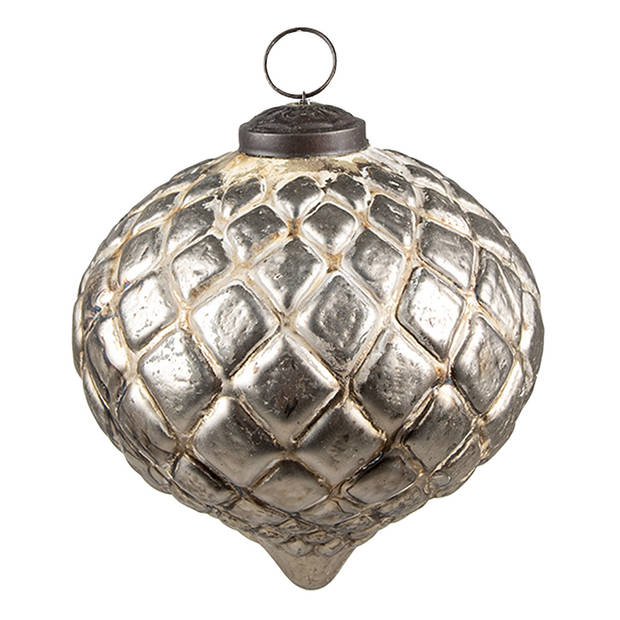 Clayre & Eef Kerstbal 9x9x9 cm Beige Glas Rond Kerstdecoratie Beige Kerstdecoratie