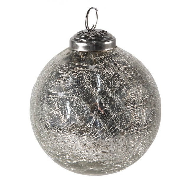 Clayre & Eef Kerstbal Ø 7 cm Zilverkleurig Glas Kerstdecoratie Zilverkleurig Kerstdecoratie