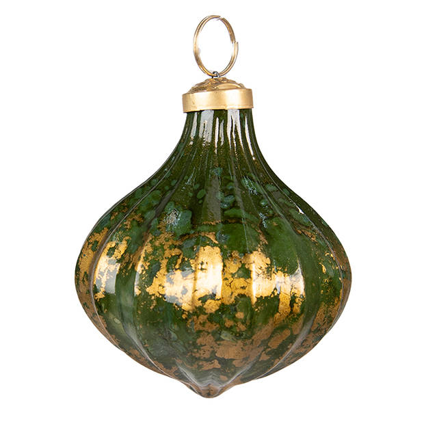 Clayre & Eef Kerstbal Ø 10 cm Groen Goudkleurig Glas Kerstdecoratie Groen Kerstdecoratie