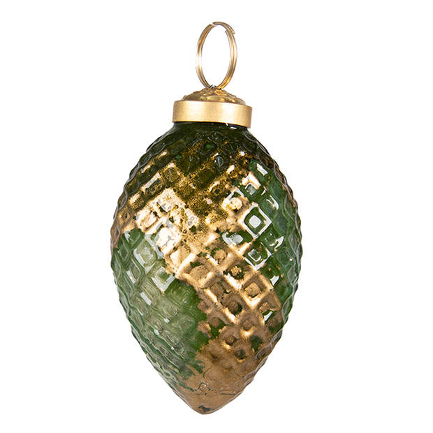 Clayre & Eef Kerstbal Ø 5 cm Groen Goudkleurig Glas Kerstdecoratie Groen Kerstdecoratie