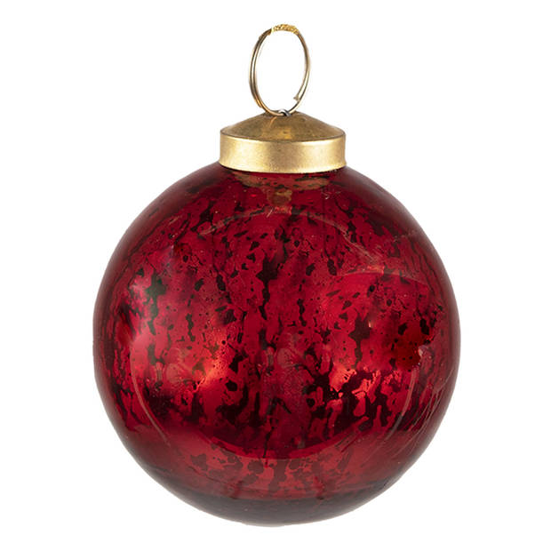 Clayre & Eef Kerstbal Ø 9 cm Rood Glas Kerstdecoratie Rood Kerstdecoratie