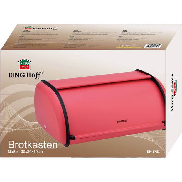 Kinghoff 1753 - Kleine Broodtrommel - RVS - Rood - Retro - 36x24x15 cm