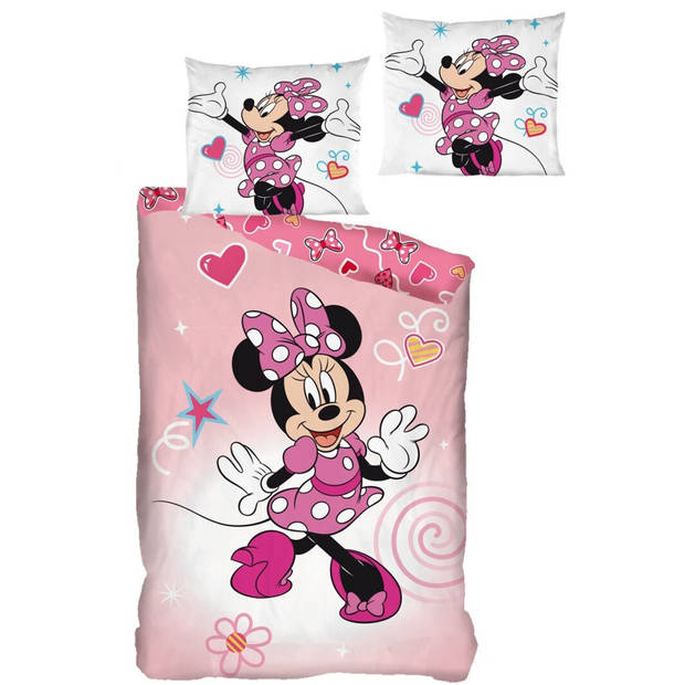 Disney Minnie Mouse Dekbedovertrek Pink Beauty - Eenpersoons - 140 x 200 + 65 x 65 cm - Katoen Flanel