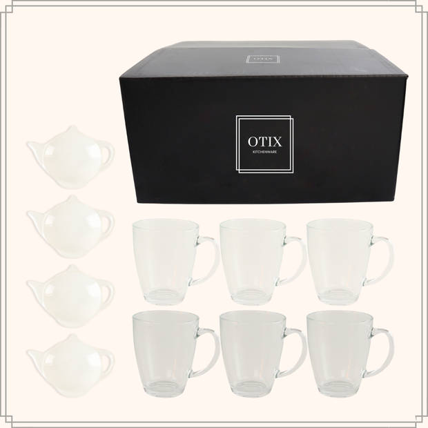 OTIX Theeglazen 6 stuks met 4 Theezakjeshouders - Porcelein - 350 ml - Glas