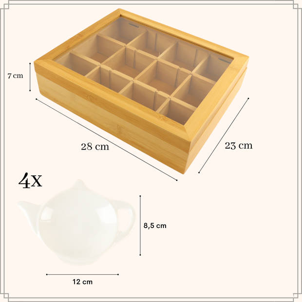 OTIX Theedoos met 4x Theezakjeshouders - Theekist - 12 Vaks - Aanpasbaar tot 6 Vaks