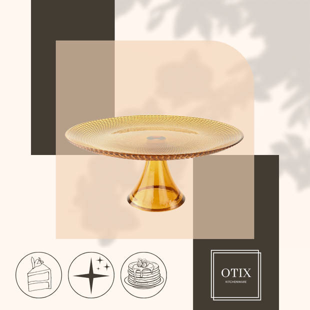 OTIX Taartplateau met Voet - 28cm - Amber - Kleur - Glas