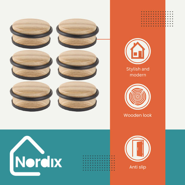 Nordix Deurstop - 6 Stuks - Deurstopper - Deurbuffer - Houtlook - 4,7x10,4cm