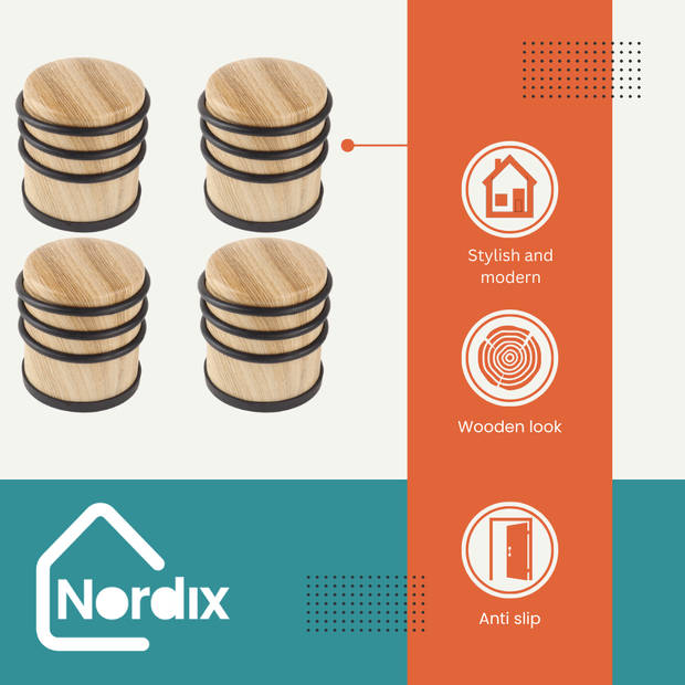 Nordix Deurstop - 4 Stuks - Deurstopper - Deurbuffer - Houtlook - 7,9cm