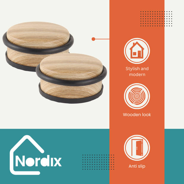 Nordix Deurstop - 2 Stuks - Deurstopper - Deurbuffer - Houtlook - 4,7x10,4cm