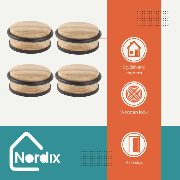 Nordix Deurstop - 4 Stuks - Deurstopper - Deurbuffer - Houtlook - 4,7x10,4cm