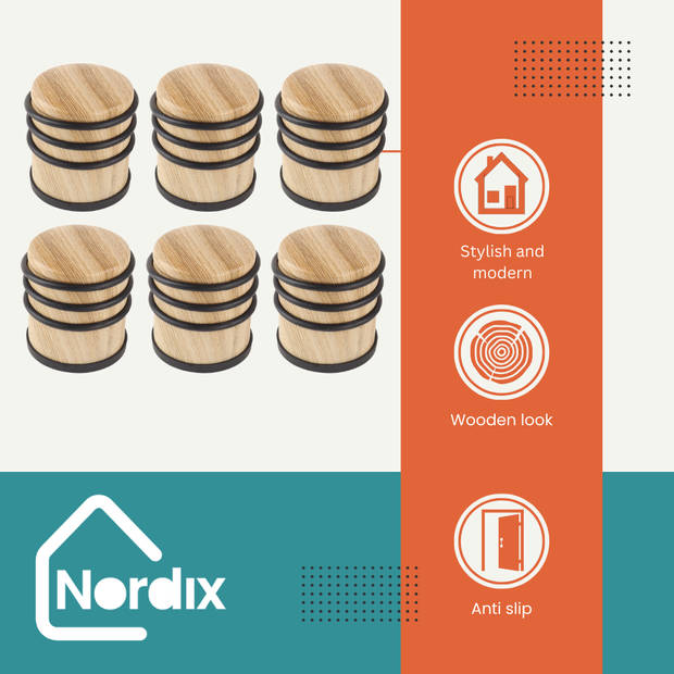 Nordix Deurstop - 6 Stuks - Deurstopper - Deurbuffer - Houtlook - 7,9cm