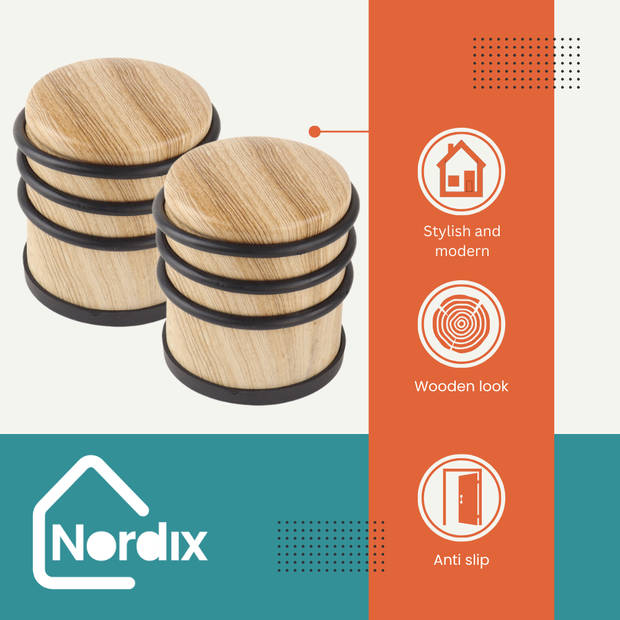 Nordix Deurstop - 2 Stuks - Deurstopper - Deurbuffer - Houtlook - 7,9cm