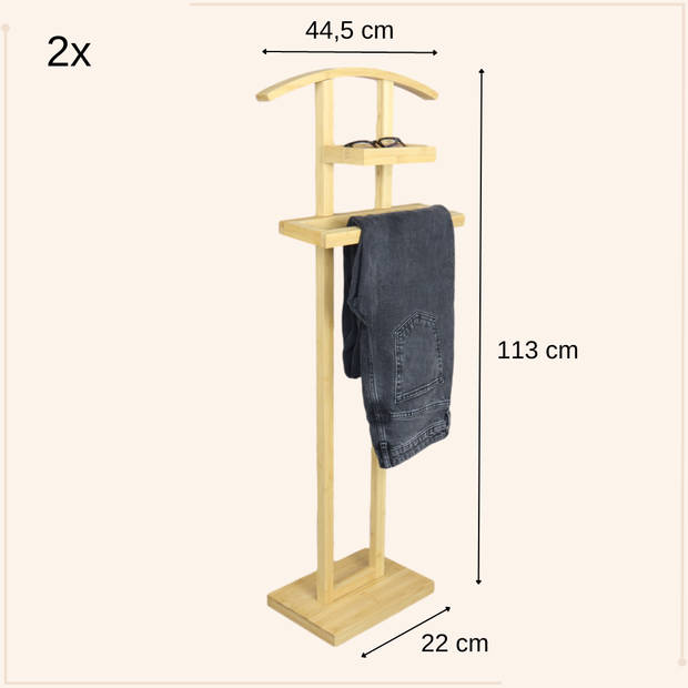 MISOU Dressboy - Kledingstandaard - Kledinghouder - 2 Stuks - Kledingbutler - Kledingrek - Hout - 114 cm - Bamboe