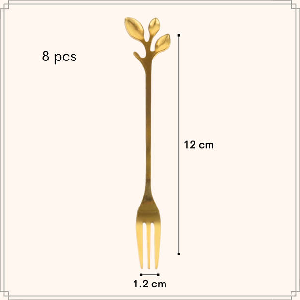 OTIX Gebaksvorkjes - 8 stuks - Goud met Bladeren - Dessertvorkjes - Taartvorkjes - LEAF