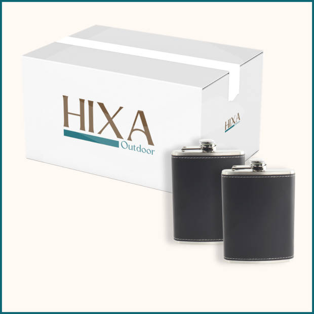 HIXA Heupfles - 2 Stuks - Flacon - Veldfles - Platvink - 200 ml - PU Leder - Zwart