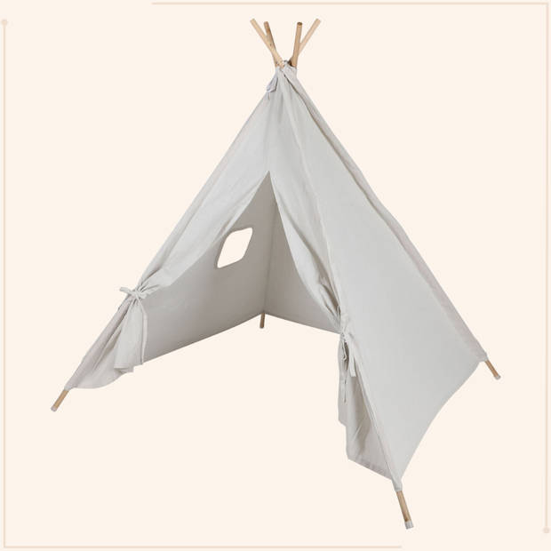 MISOU Tipi Tent - Kinder Speeltent - Jongens Meisjes - 120x120x150cm - Beige - Hout Katoen