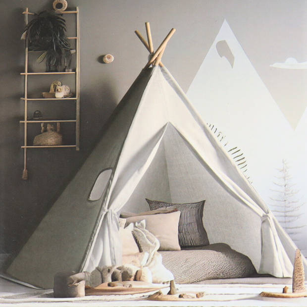 MISOU Tipi Tent - Kinder Speeltent - Jongens Meisjes - 120x120x150cm - Beige - Hout Katoen