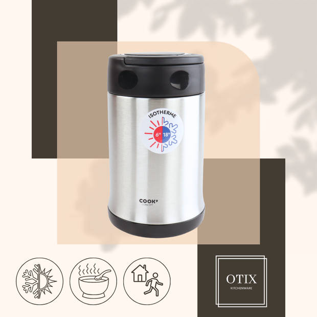 OTIX Soep Thermos - Soepbeker - Lepel - Thermosfles - Travel Mug - 500 ml - Zwart - Staal