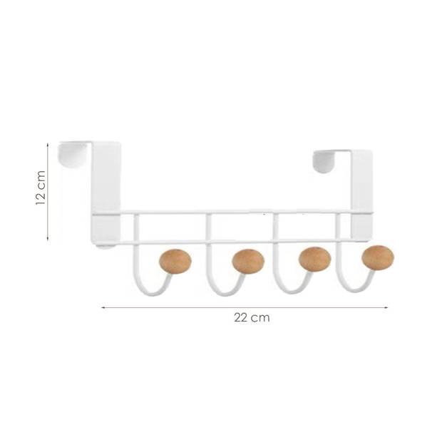 Deurkapstok Wit 4 Ophanghaken Deurhaken