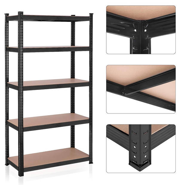 Bobbel Home - Stellingkast - 5 verstelbare planken - max 600kg - Zwart