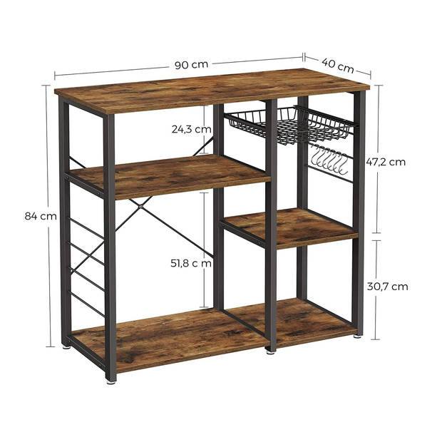 Bobbel Home - Keukenrek - 6 haken - Stalen Frame - Hout - Bruin