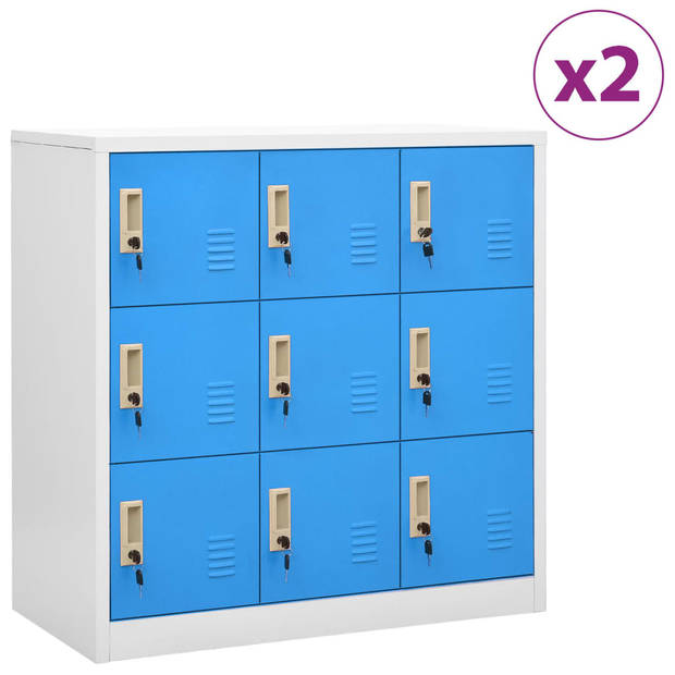 The Living Store Lockerkasten - Moderne Opbergkast - 90 x 45 x 92.5 cm - Lichtgrijs/Blauw