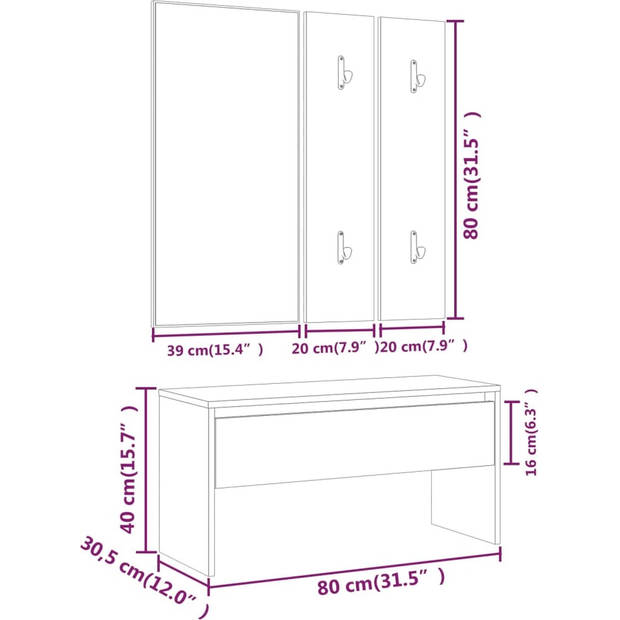 The Living Store Gangkastenset - wit - bewerkt hout - 80x30.5x40cm - multifunctioneel