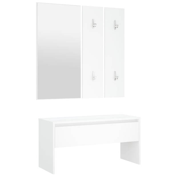 The Living Store Hallway Set White Wood - 80 x 30.5 x 40 cm - Storage Bench with Mirror - Coat Hooks - and Plant Box