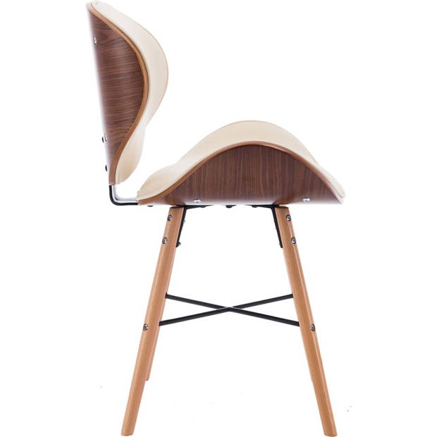 The Living Store Eetkamerstoelen - Set van 4 - Crème bekleding - Donkerbruin frame - Gebogen hout - Kunstleer