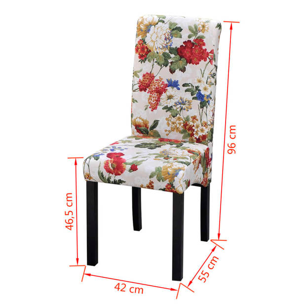 The Living Store Eetkamerstoelen Houten Frame - 42x55x96 cm - Romantisch bloemmotief