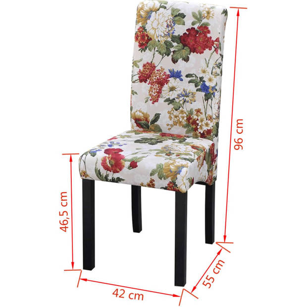 The Living Store Eetkamerstoelen - Bloemmotief - Set van 6 - 42x55x96 cm