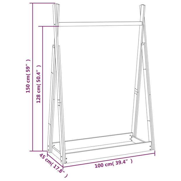 vidaXL Kledingrek 100x45x150 cm massief grenenhout