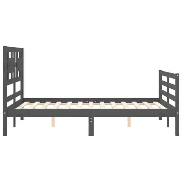 vidaXL Bedframe met hoofdbord massief hout grijs 140x190 cm