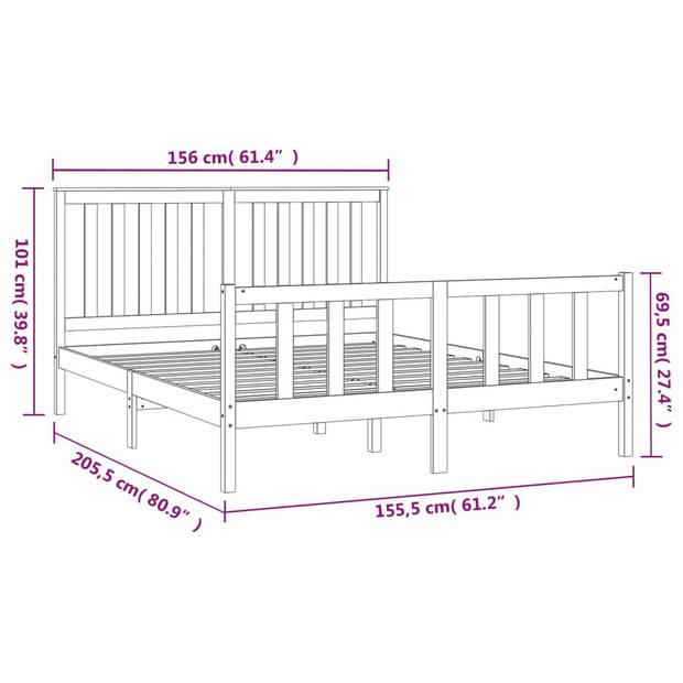 vidaXL Bedframe met hoofdbord massief grenenhout 150x200 cm