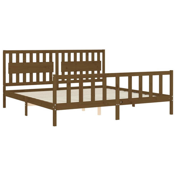 vidaXL Bedframe met hoofdbord massief hout honingbruin 200x200 cm