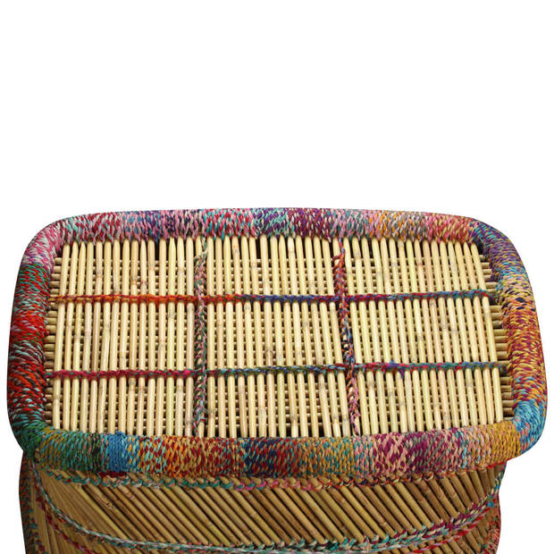 The Living Store Rechthoekige Salontafel - Bamboe - Chindi Weefdetails - 78 x 50 x 45 cm - Meerkleurig