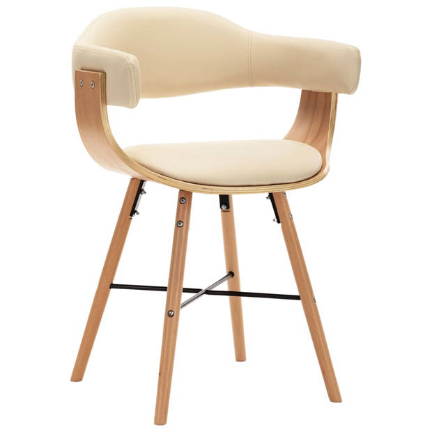 The Living Store Eetkamerstoelen Set Armleuningen - Kunstleer - Crème/Lichtbruin - 52.5x47x75.5cm (BxDxH)