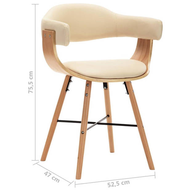 The Living Store Eetkamerstoelen Set Armleuningen - Kunstleer - Crème/Lichtbruin - 52.5x47x75.5cm (BxDxH)