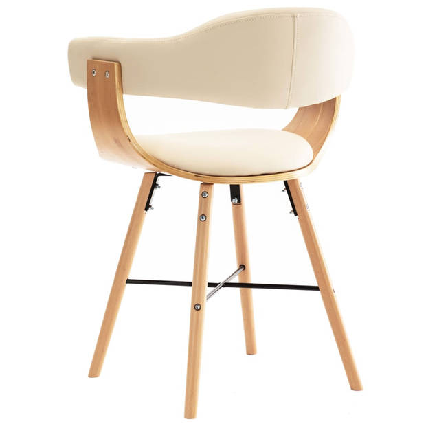 The Living Store Eetkamerstoelen Set Armleuningen - Kunstleer - Crème/Lichtbruin - 52.5x47x75.5cm (BxDxH)