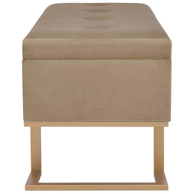 The Living Store Bankje Fluweel Beige - 105 x 40 x 44 cm - Opbergvak - Gepoedercoat ijzeren poten