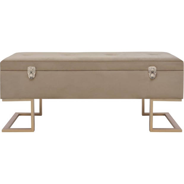 The Living Store Bankje Fluweel Beige - 105 x 40 x 44 cm - Opbergvak - Gepoedercoat ijzeren poten