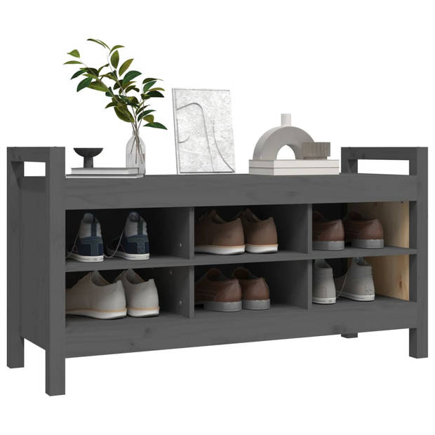 The Living Store Halbank Massief Grenenhout - Grijs - 110x40x60 cm - Met 6 vakken en praktisch blad