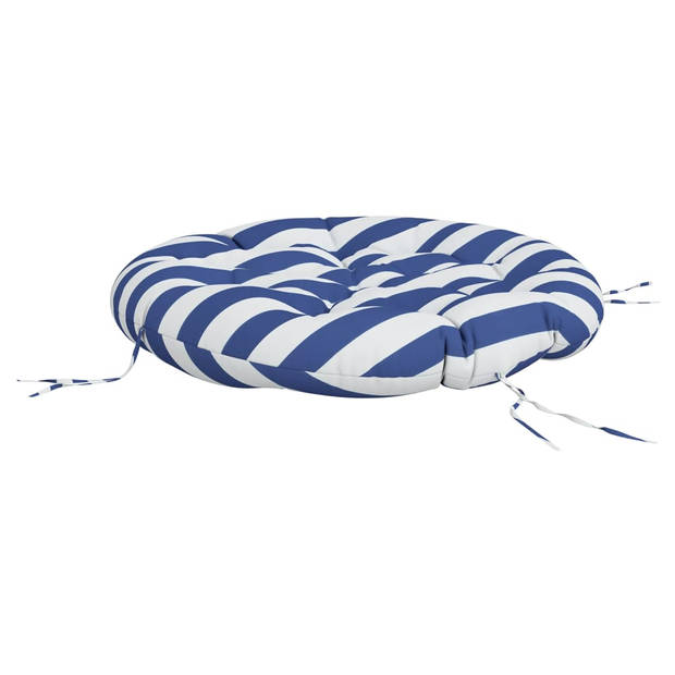 The Living Store Round Outdoor Cushion - 100 x 11 cm - Water Resistant - Blue and White Stripe