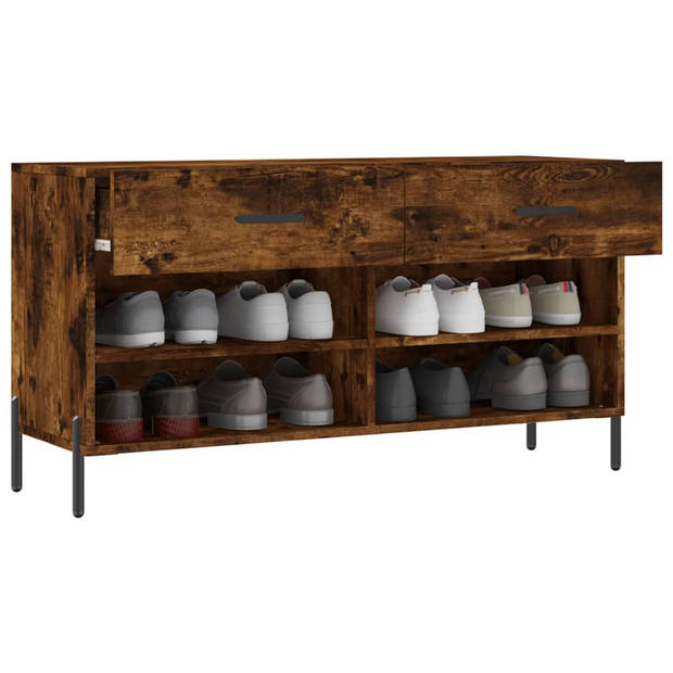 The Living Store Schoenenbank - Gerookt Eiken - 102 x 35 x 55 cm - Duurzaam hout - 2 lades - 4 planken