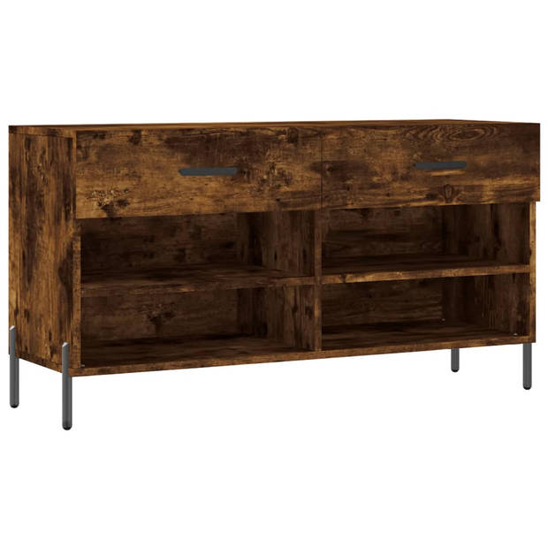 The Living Store Schoenenbank - Gerookt Eiken - 102 x 35 x 55 cm - Duurzaam hout - 2 lades - 4 planken